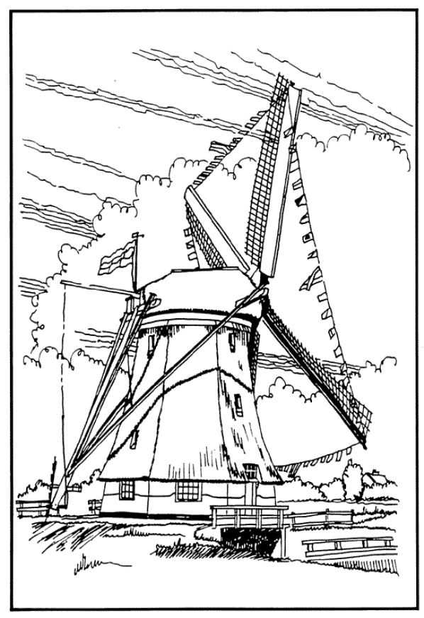 Plansa de colorat cu Mori de vant 17 9